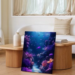 Underwater Coral Reef Canvas Wall Art Ocean Fish Purple Blue Marine Scene Print