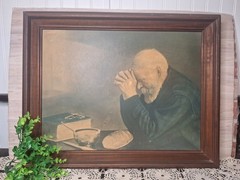Vintg. Large Praying Man picture /Framed Print READ, Cottage Decor, Wall Art,…