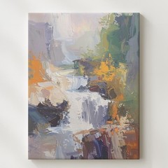 Dynamic Expressionist Canvasabstract Landscape In Green, Yellow & Orange Wall