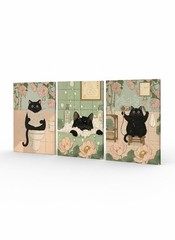 3 Piece Black Cat Bathroom Wall Art Set – Vintage Ukiyo-e Style Prints – Funny C