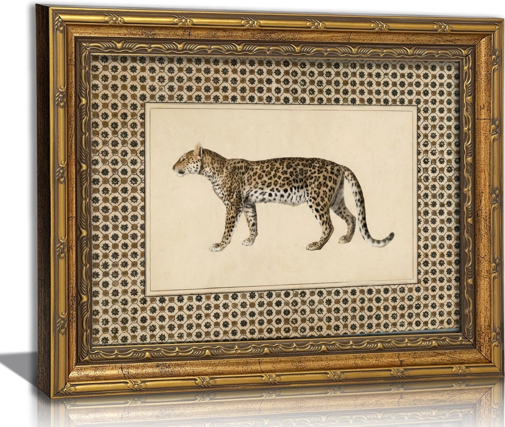 Vintage Gold Framed Leopard Wall Art,Cheetah Safari Wall Decor,Classic Wildli…