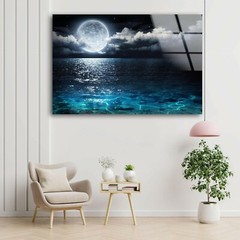 Moon Over The Ocean Glass Wall Art