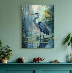 Canvas Wall Art HERON IN LILY POND 12 x 16 Unframed 885
