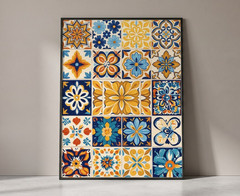 Elegant Floral Ornament Poster, Italian Tile Style Wall Art, Boho Home Decor