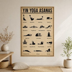 Yin Yoga Asanas Poster, Vintage Pose Guide Studio Wall Decor | Multiple Sizes