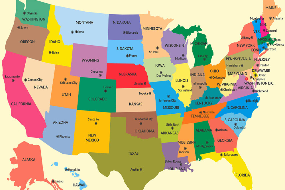 24»x36» United States Map US USA Administrative Poster Classroom Wall Mural