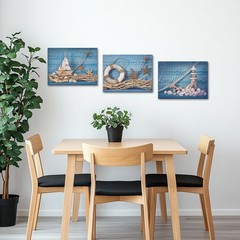 3 Piece Beach Canvas Wall Art Seashell Startfish with Blue Board Picture Prin…