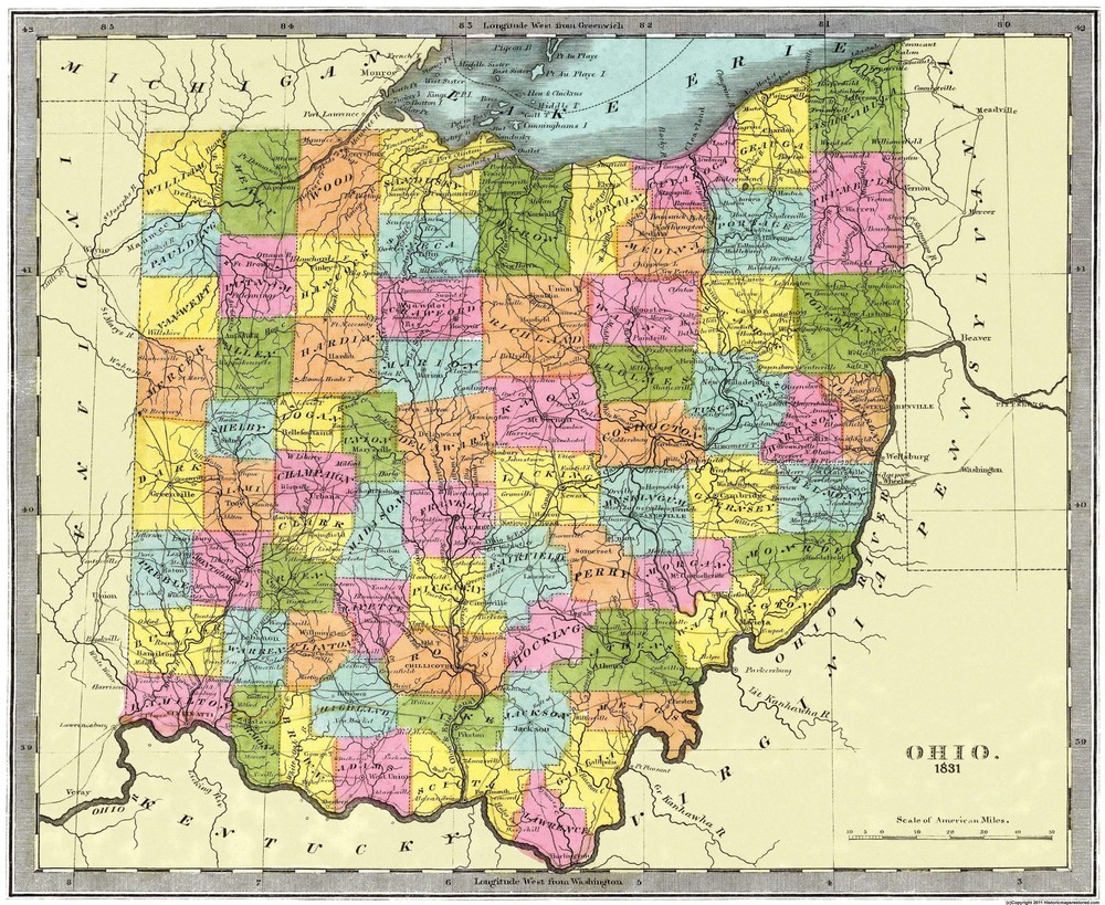 Historic State Map – Ohio – Burr 1831 – Vintage Wall Art