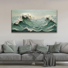 Sea Wave Abstract Green Wall Art For Living Room Artwork Canvas Art Wall Deco…