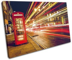 Telephone Box London Street City SINGLE CANVAS WALL ART Picture Print