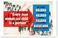 Franklin Delano Roosevelt FDR Every Man Woman Child Is A Partner WWII Poster