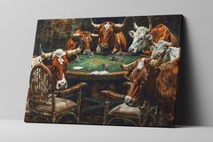 Texas Longhorns Canvas Playing Poker Gallery Wrapped Art Living Room Decor