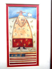 BERNADETTE MOOD FRAMED PRIM AMERICANA COUNTRY PATRIOTIC WOMAN FLAG 8″x12″ VGUC
