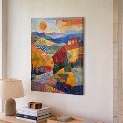 Vibrant Abstract Landscape Canvaswarm Earth Tones & Geometric Shapes Wall Art