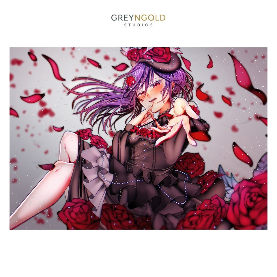 Anime Art Poster Pretty Girl in Roses Wall Art Print pick size A4/A3/A2/90x60cm