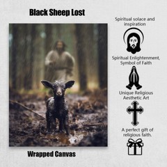 Jesus and Lamb Canvas Wall Art Black Sheep Lost Picture Wall Art Canvas Print