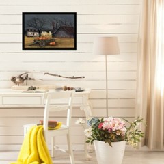 Fall Barn and White House with Pumpkins Country Art Wood Framed Picture Print