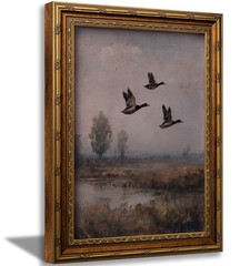 Vintage Gold Framed Flying Duck Wall Art Mallard Duck Canvas Wall Decor Rusti…