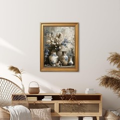 Gold Framed Flower Canvas Wall Art Vintage Chinoiserie Blue and White Floral …