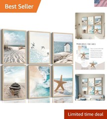 6 Pcs Coastal Poster Wall Art,Seaside Wave Beach Painting Picture Wall Decor,…