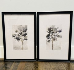 SET OF 2 Hearth Hand VERTICAL WATERCOLOR TREE ART Magnolia 12 x 18″ Frame Target