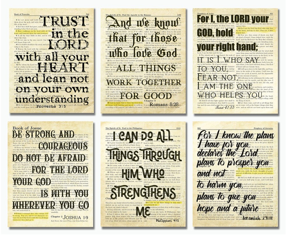 Spiritual Room Decor – Bible Verses Wall Art Prints – 6 (8×10) Christian Gifts