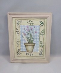 Potted Chives Spices Picture 9.5* x 11.5 Total W/ Frame Herbs Gardening Decor