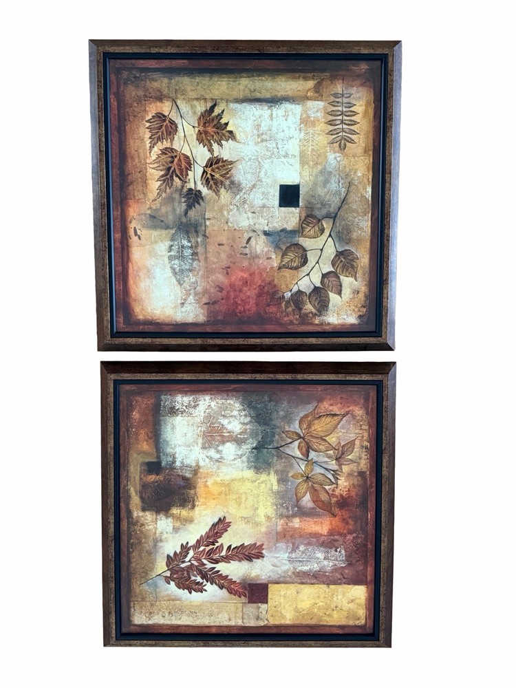 Set of 2 HomeGoods Framed Botanical Wall Art Autumn Leaf Prints Earthy Tones