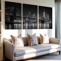 3 Pieces Black and White Cityscape Iconic Skyline White Large Wall Art Decor