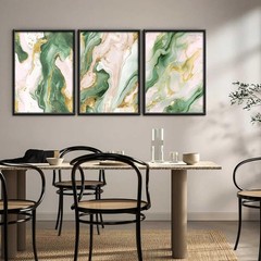 Green and Gold Wall Art Set of 3 Emerald Green and Gold Marble Paintings Pict…