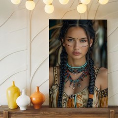 Boho Tribal Woman Portrait Canvas Wall Art Native Style Bohemian Print Art Print