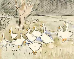 Vintage Duck Watercolor Landscape Canvas Painting Artwork Decor