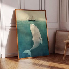 Whale and Ship Canvas Wall Art Vintage Ocean Nautical Poster Print