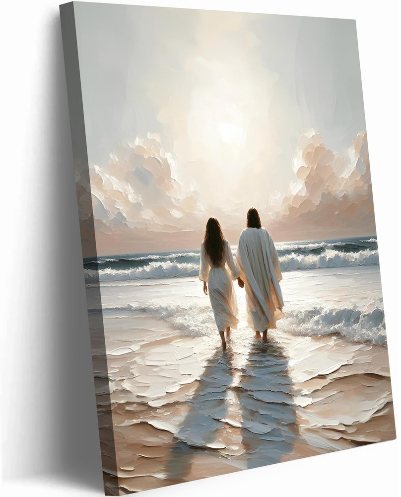 Jesus Canvas Wall Art Jesus Walking on Water with Woman Painting Christian Wa…