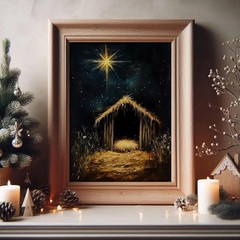 Nativity Manger Scene Canvas Print | Star of Bethlehem Christmas Wall Art