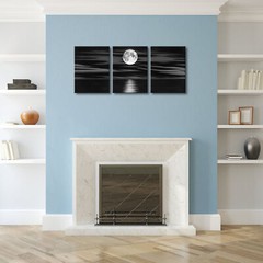 3 Panel Sea White Full Moon in Night Black and White Ocean Beach Canvas Wall Art