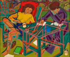 Weaver Hawkins Figures in the Garden Modernist Fine Art Vibrant Interior Decor
