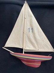 2 Wood + Canvas Sailboat Wall Art 16X20″ Red White stripes + White «Really Nice»