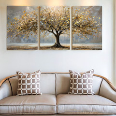 3 Pieces Golden Tree Autumn Landscape Large Wall Art Set for Living Set Of 3