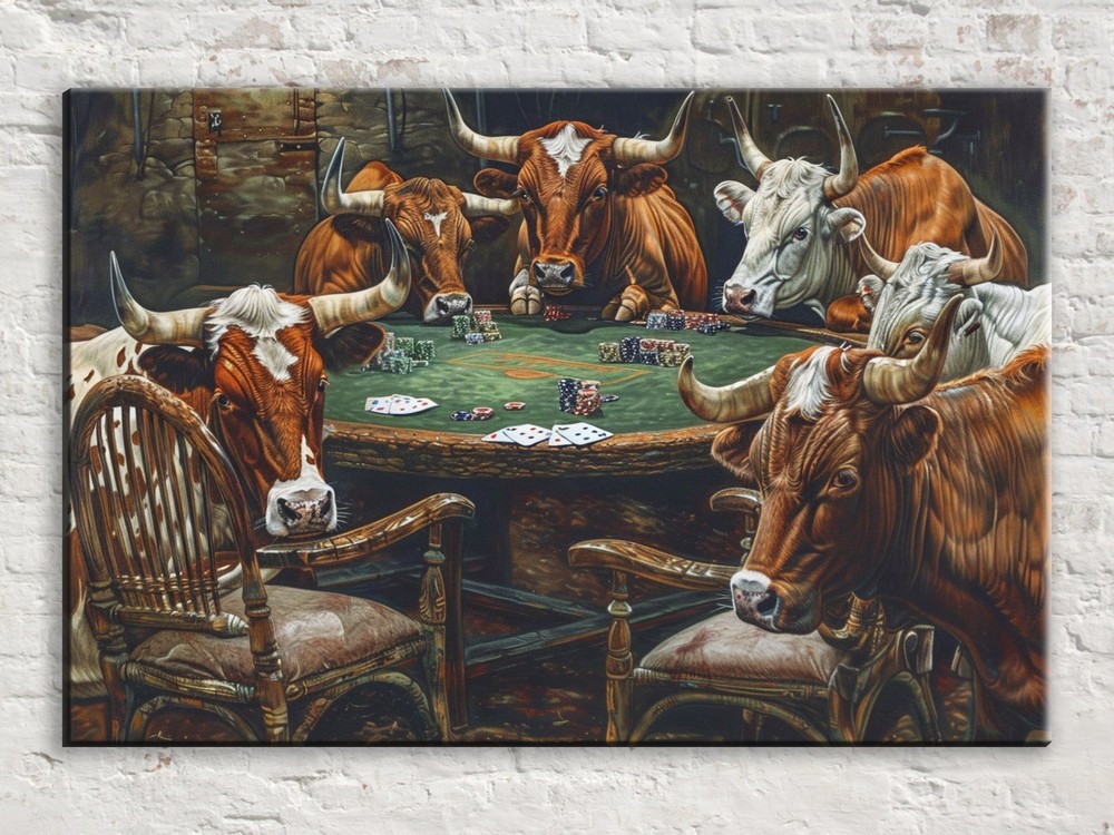 Texas Longhorns Canvas Playing Poker Gallery Wrapped Art Living Room Decor