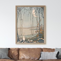 Mushrooms in the Moonlight The New Moon Bunny Rabbit Wall Art Poster Print