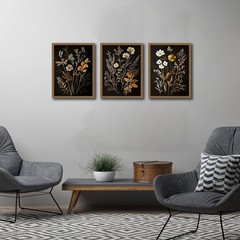 3Pcs Vintage Black Flower Wall Art – Moody Botanical Canvas Prints 12x16in