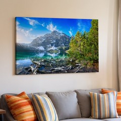 Mountain Landscape Canvas Wall Art Pine Trees Crystal Clear Lake Nature Print