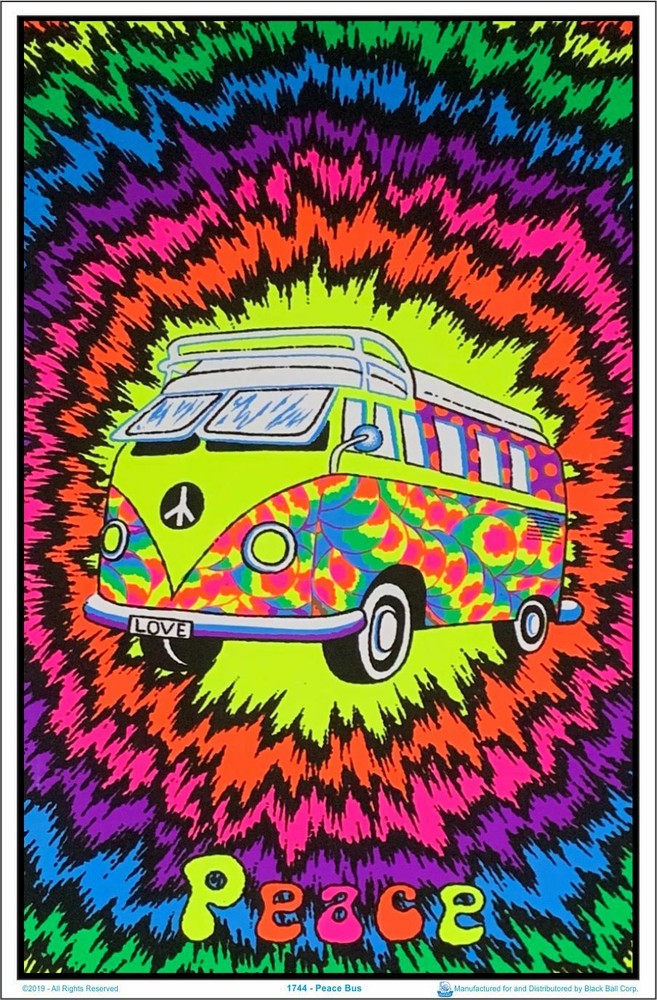 Peace Bus Flocked Blacklight Poster – 23″ x 35″