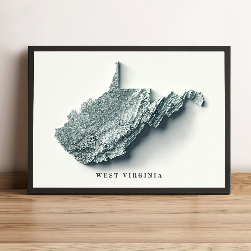 West Virginia Map, West Virginia 2D Relief Map – 2D Flat Print