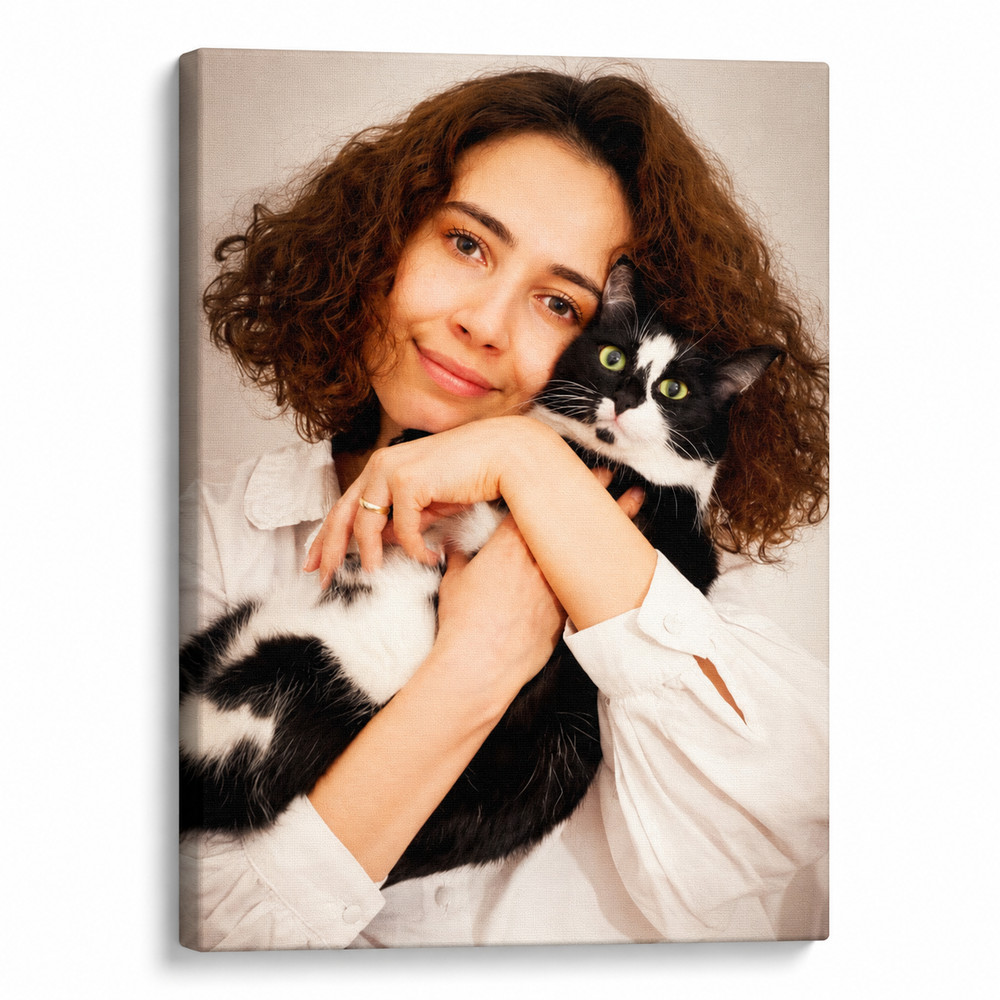 Personalized Pet Photo Canvas Print Custom Cat Portrait Wall Art Dog Lover Gift