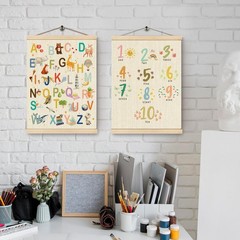Animal Wooden Alphabet Poster, Cute Sign Number Poster Hanger Frame 12.5×17 I…