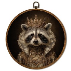 Vintage Round Wall Art Decor 10x10Inch, Circular Raccoon Wall Art Framed Canv…