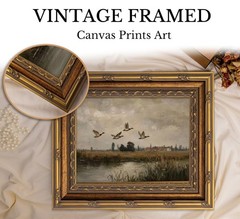 Vintage Gold Framed Flying Duck Canvas Wall Art Mallard Duck Painting Picture…