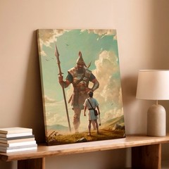 Wall Art Giant Warrior and Boy Fantasy Canvas Print Mythic Landscape Poster